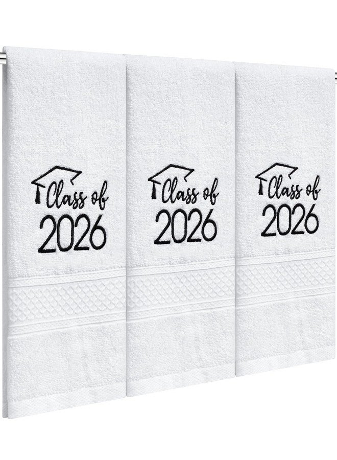 MASHAN Class of 2026 Graduation Hand Towels 3 Pack,100% Cotton Soft Absorbent Bathroom Towels,Senior 2026 Graduation Gift for Girls Boys,Black Decorative Towels 14x30 Inch - Image 1