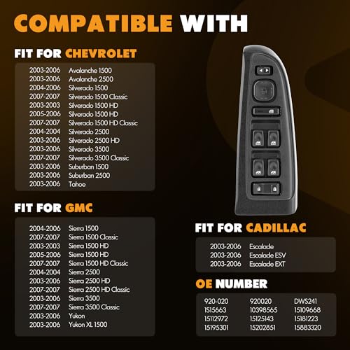 ASOPARTS 15883320 Driver Side Door Lock and Power Window Switch & Black Bezel Assembly Fit for 2003-2007 Chevy Avalanche Silverado Suburban Tahoe GMC Yukon Sierra, Cadillac Escalade# 920-020 DWS-241 - Image 5
