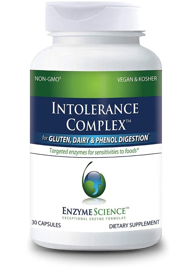 Enzyme Science - Enzyme Science™ Intolerance Complex™, 30 Capsules – Comprehensive Support for Common Digestive Sensitivities–Gluten, Casein, Lactose, Phenol Sensitivities, and Complex Carbohydrates Intolerance Relief - Image 1