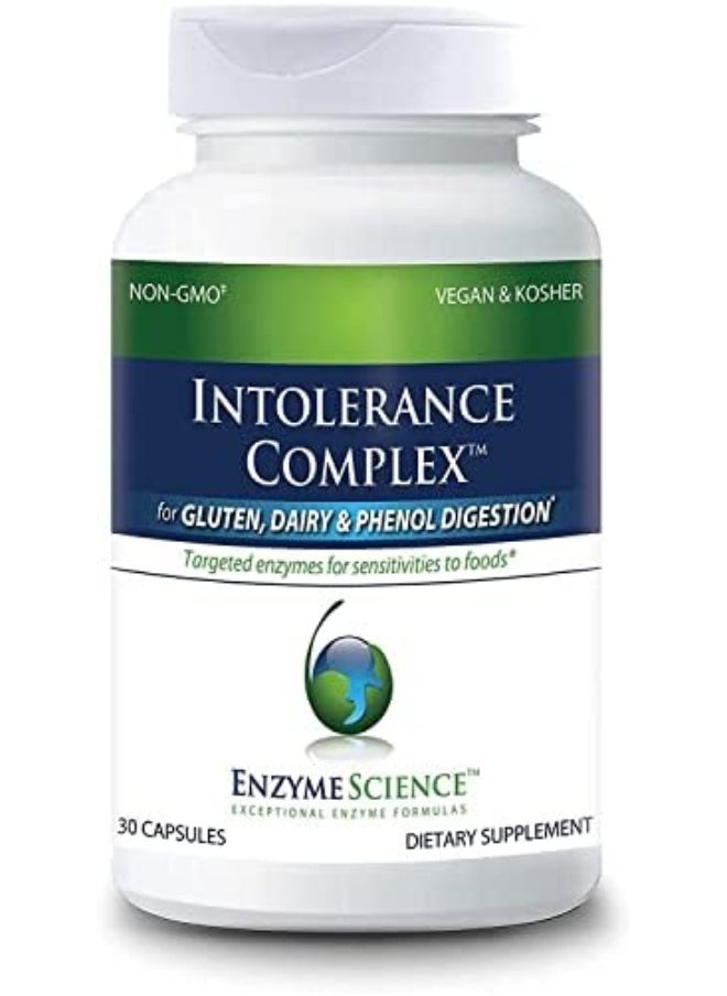 Enzyme Science - Enzyme Science™ Intolerance Complex™, 30 Capsules – Comprehensive Support for Common Digestive Sensitivities–Gluten, Casein, Lactose, Phenol Sensitivities, and Complex Carbohydrates Intolerance Relief - Image 1
