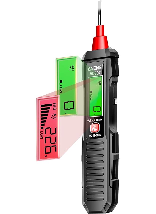 PROMASS VD807 Non Contact Voltage Tester, Electrical Tester Pen, Range AC Voltage, Light Bulb Tester Tools with LCD Display, Flashlight, Pocket-Sized Pen Detector, Buzzer Alarm, Wire Breakpoint Finder, Black  - Image 1