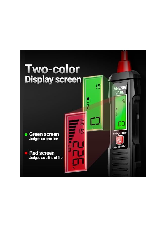 PROMASS VD807 Non Contact Voltage Tester, Electrical Tester Pen, Range AC Voltage, Light Bulb Tester Tools with LCD Display, Flashlight, Pocket-Sized Pen Detector, Buzzer Alarm, Wire Breakpoint Finder, Black  - Image 2
