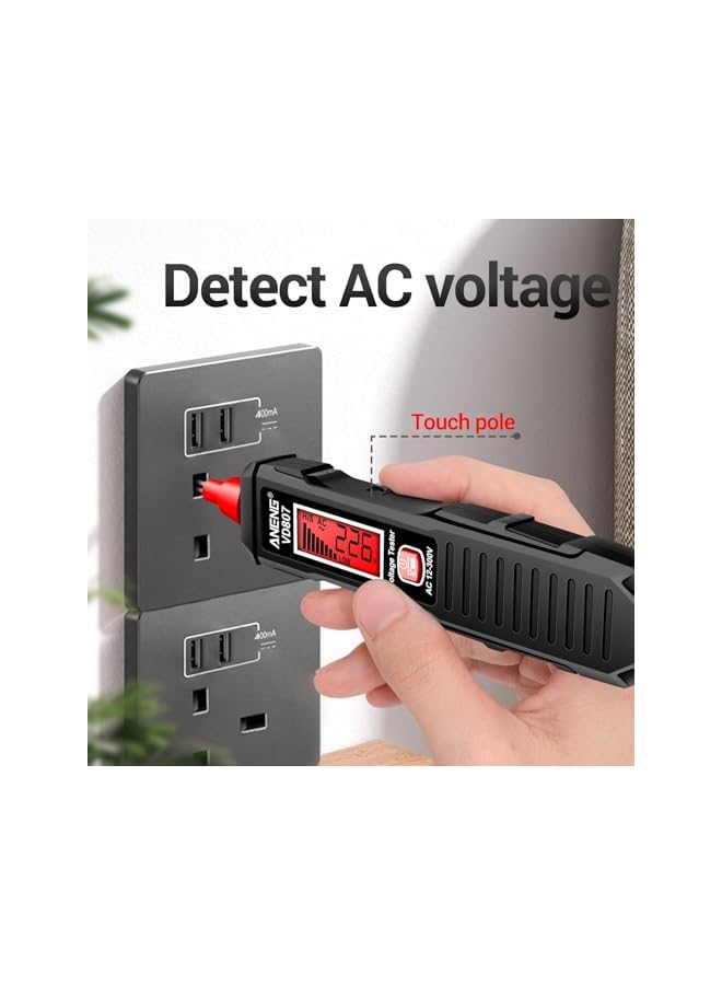 PROMASS VD807 Non Contact Voltage Tester, Electrical Tester Pen, Range AC Voltage, Light Bulb Tester Tools with LCD Display, Flashlight, Pocket-Sized Pen Detector, Buzzer Alarm, Wire Breakpoint Finder, Black  - Image 4