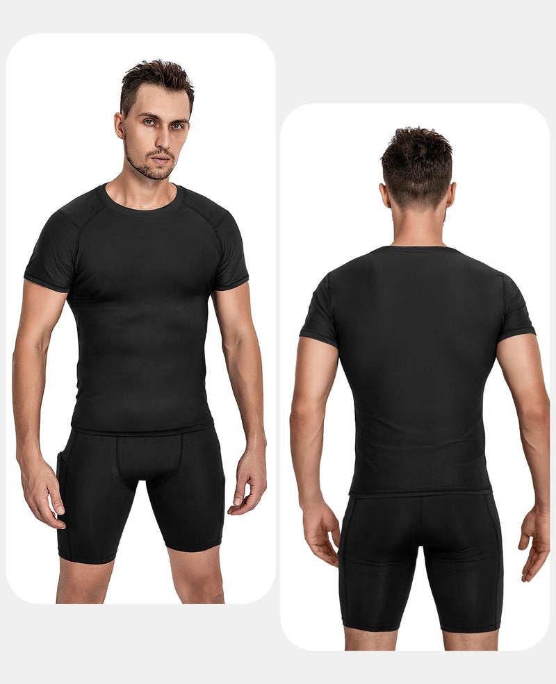 Niksa Men's Compression Shirts 1 Pack, Short Sleeve Athletic Compression Tops Cool Dry Workout T Shirt, Rash Guard Base Layer Undershirt - Image 2
