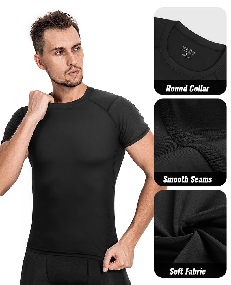 Niksa Men's Compression Shirts 1 Pack, Short Sleeve Athletic Compression Tops Cool Dry Workout T Shirt, Rash Guard Base Layer Undershirt - Image 4