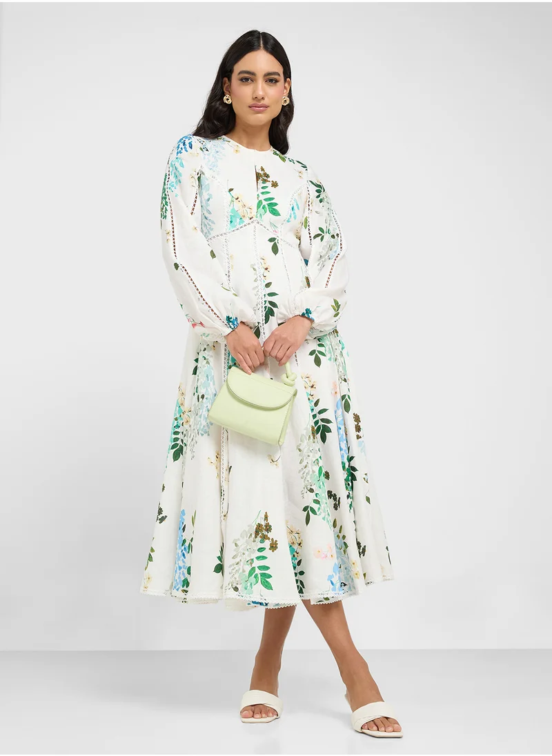 تيد بيكر Utala Trim Detail Linen Midi Dress