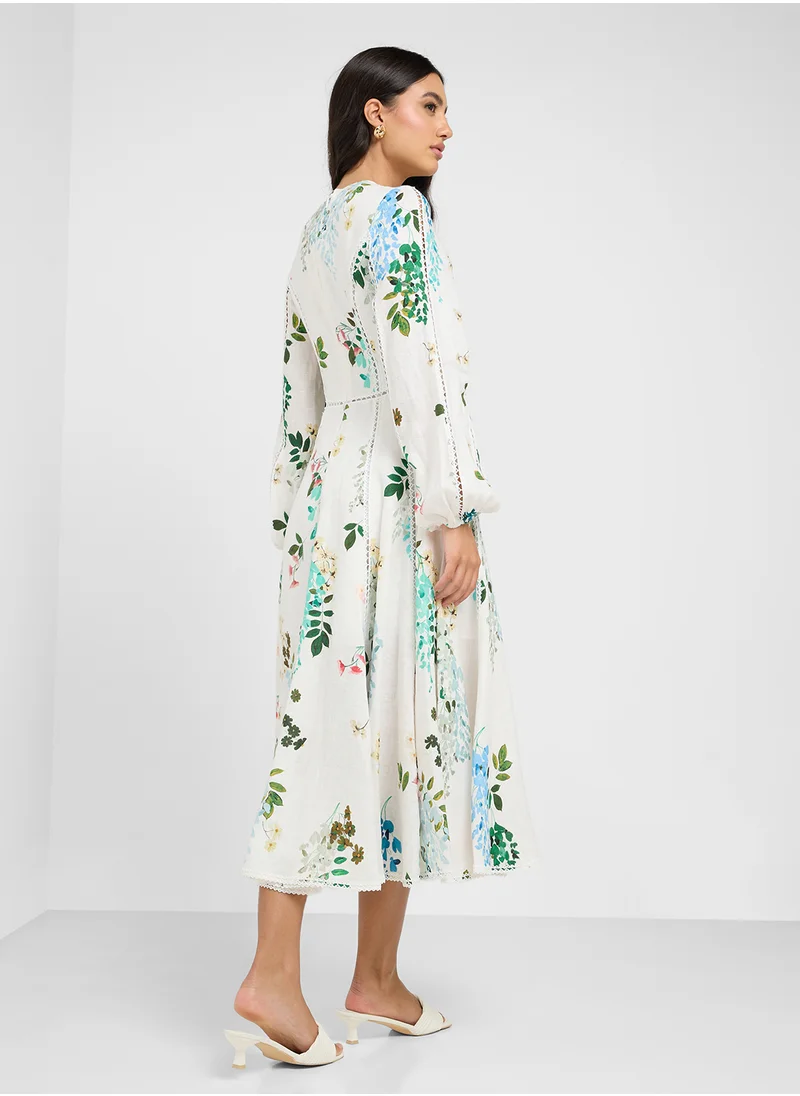 تيد بيكر Utala Trim Detail Linen Midi Dress