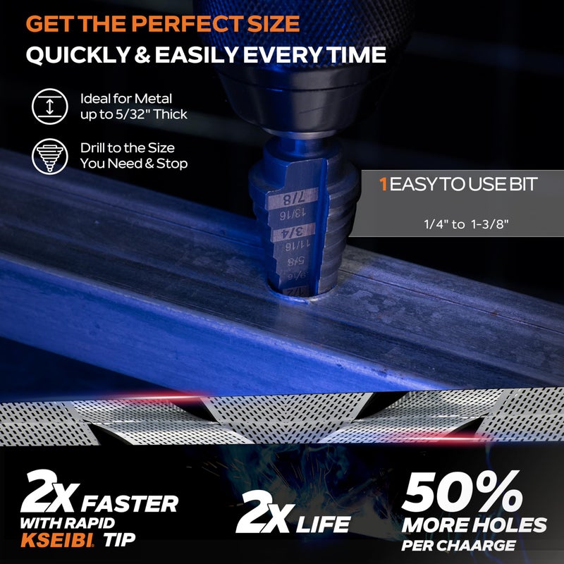 KSEIBI #5 HSS Step Drill Bit Set 1/4-1 3/8" with 3/8 Shank - Black Oxide Finish for Metal, Wood, Plastic Drilling - Durable, Precision Multi-Sized Bits with 3-Flat Shank 575055 - Image 3