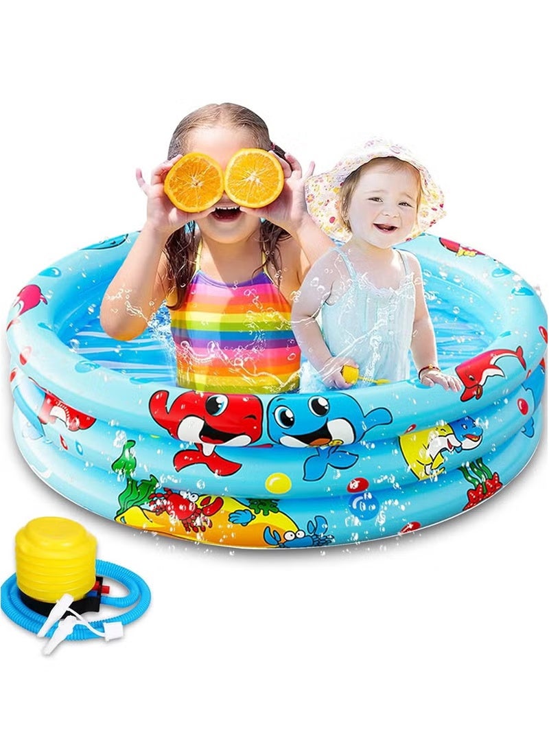 Topyich Inflatable Swimming Pools for Kids,Round Swimming Pool,Portable Children Cartoon Ocean Pool with Little Pump,Kiddie Paddling Pool for Home Outdoor(Blue)  - Image 1