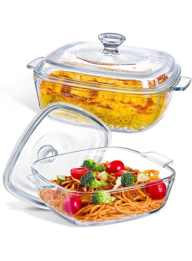 LENND Casserole Dish with Lid, Glass Casserole Cookware, 22CM Square Casseroles Dishs, Glass Small Bowl With Lid, Baking Dishs, Serving Dish Food Container for Cooking, Oven and Microwave Safe (1.2L) - Image 1