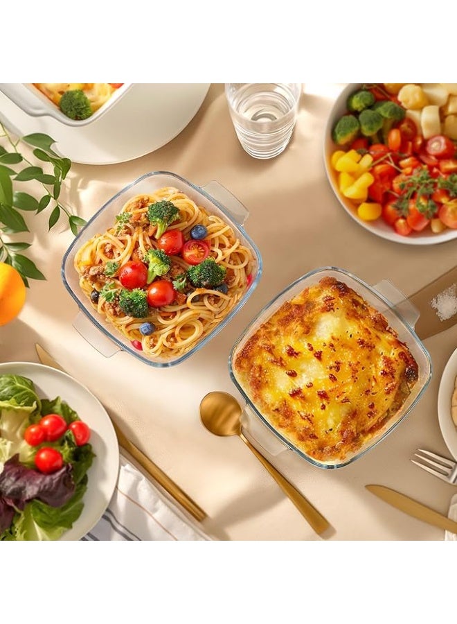 LENND Casserole Dish with Lid, Glass Casserole Cookware, 22CM Square Casseroles Dishs, Glass Small Bowl With Lid, Baking Dishs, Serving Dish Food Container for Cooking, Oven and Microwave Safe (1.2L) - Image 4