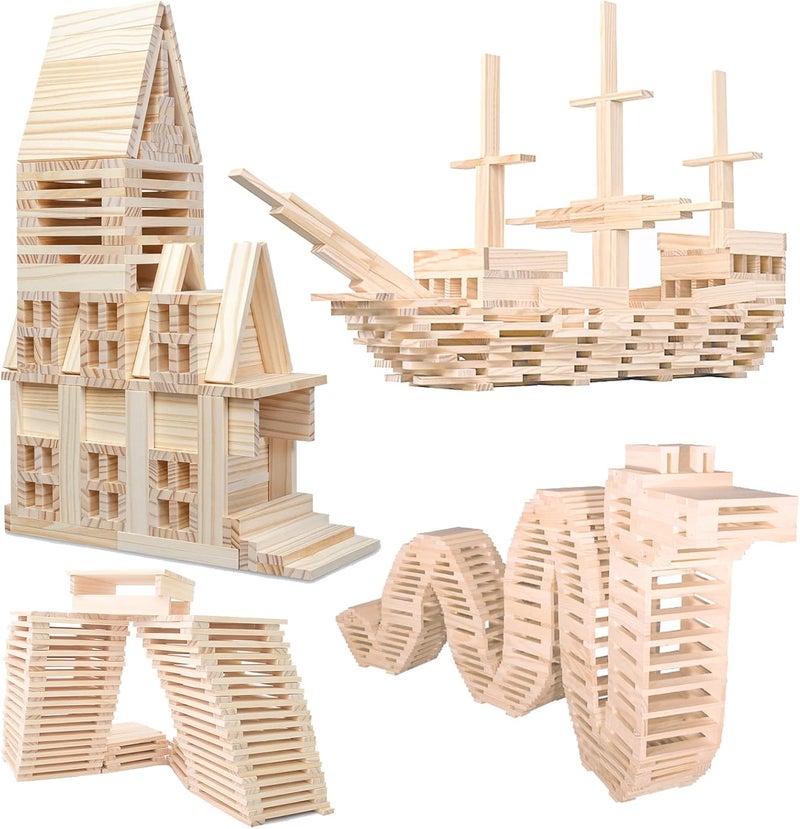 NiToy Wooden Building Blocks 100PCS Montessori STEM Toy for Kids, Solid Natural Pine Wood, Creative Shapes for 3D Space Stacking Games and Sensory Play, Educational Preschool Learning for Boys & Girls - Image 2