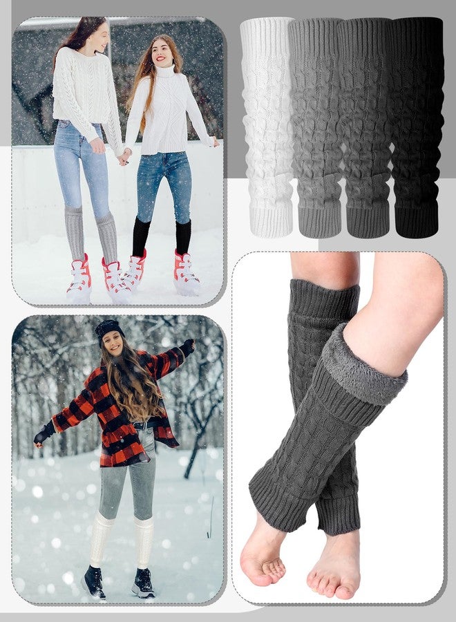 Chuarry Winter Fleece Lined Leg Warmer for Women Knit Long Boot Socks Double Layer Skating Warmth (4, Black, White, Light Gray, Dark Gray) - Image 5