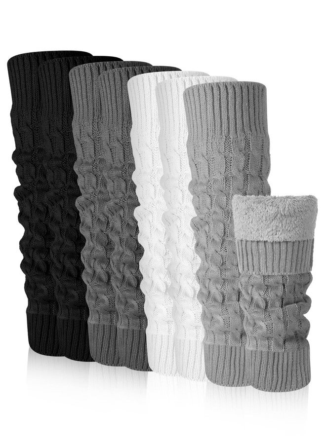 Chuarry Winter Fleece Lined Leg Warmer for Women Knit Long Boot Socks Double Layer Skating Warmth (4, Black, White, Light Gray, Dark Gray) - Image 1
