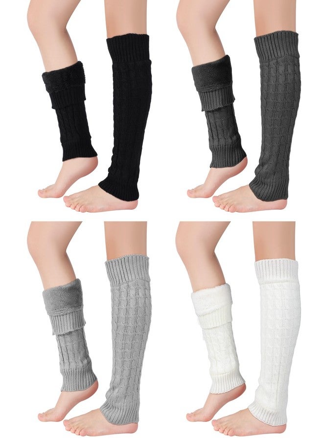 Chuarry Winter Fleece Lined Leg Warmer for Women Knit Long Boot Socks Double Layer Skating Warmth (4, Black, White, Light Gray, Dark Gray) - Image 2