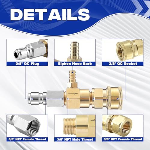 JOEJET Downstream Injector for Pressure Washer, Fixed Chemical Injector Kit with 3/8 Inch Quick Connect, 3-5 GPM - Image 2