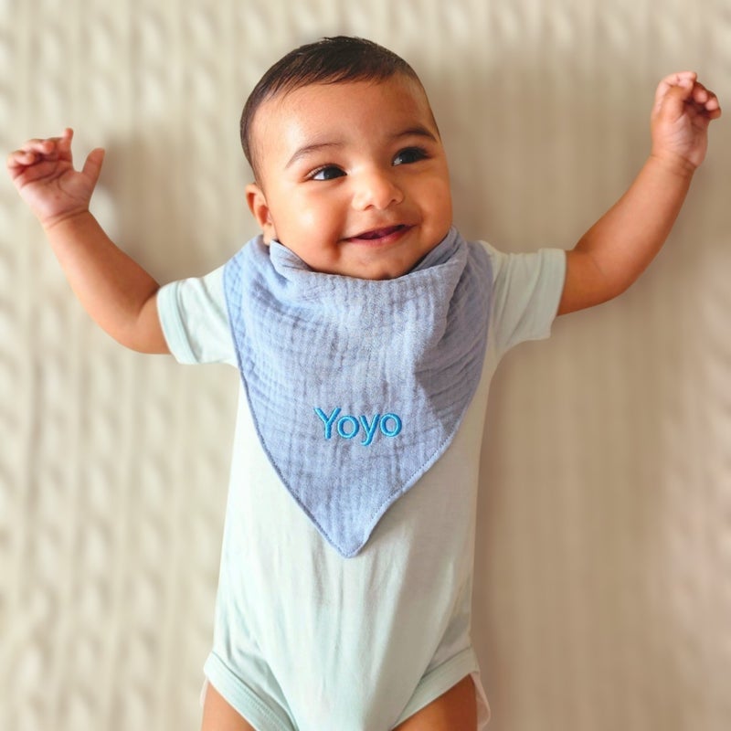 Lovingly Signed Personalized Muslin Bib - Blue - Image 3