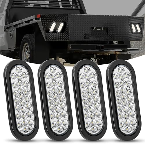 Nilight 6Inch Oval Trailer Tail Light 4PCS White 24LED Back Up Reverse Lights wFlush Mount Grommets Plugs IP67 Waterproof for 12V Truck ATV UTV Bus RV Camper