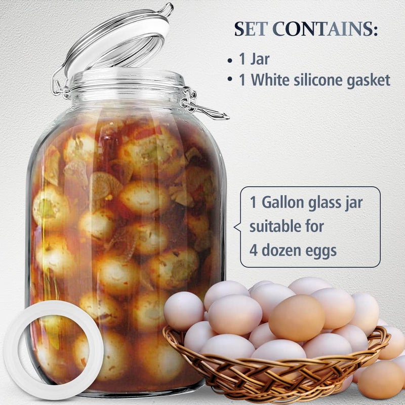 Folinstall 1 Gallon Glass Jar With Airtight Lid  Large Mason Jar For Pickled Eggs  Clear Glass Storage Jar For Kombucha  Limoncello  Sun Tea (Extra 1 Gasket) - Image 2