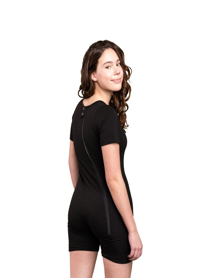 JOF Berlin Body Zipper For Kids | Black | 13-14 Years Old | Onesie Bodyshort With Zipper | Adaptive Clothing For Children With Special Needs | Short Sleeve Short Leg Zipback Jumpsuit - Image 1