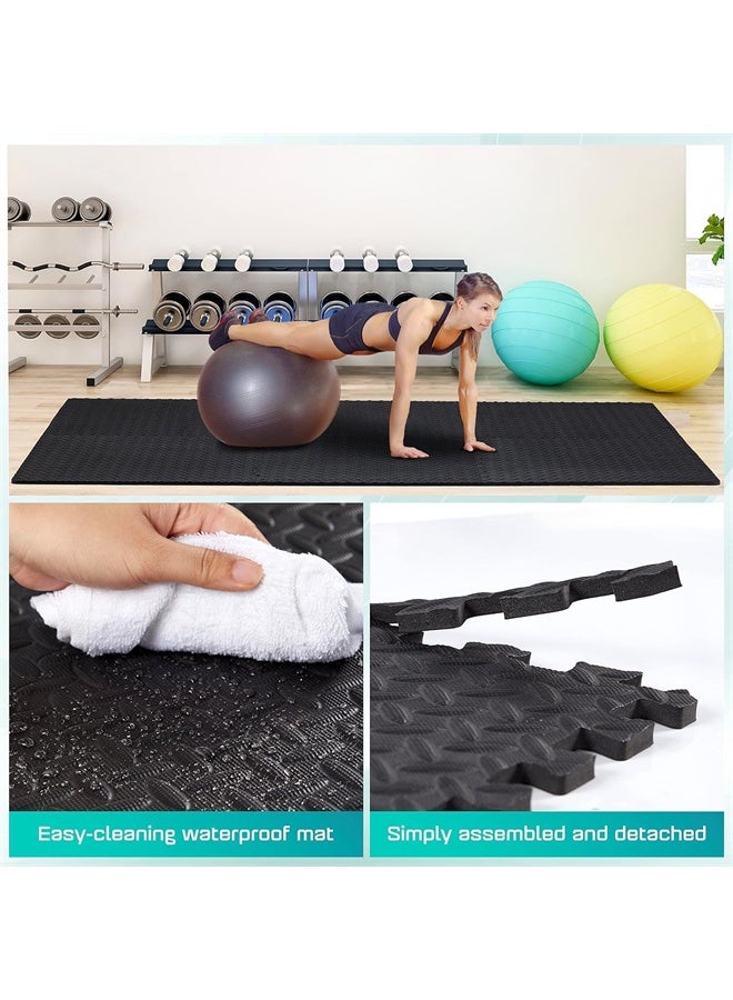 HOMESTAR Pack of 12 Interlocking Foam Mats, Leaf Pattern Mat for Gym, Exercise, Yoga, 30cm*30cm Each Tile, Black - Image 3