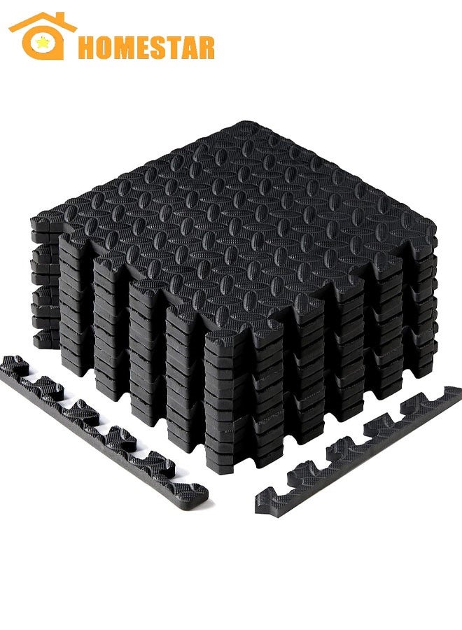 HOMESTAR Pack of 12 Interlocking Foam Mats, Leaf Pattern Mat for Gym, Exercise, Yoga, 30cm*30cm Each Tile, Black - Image 1