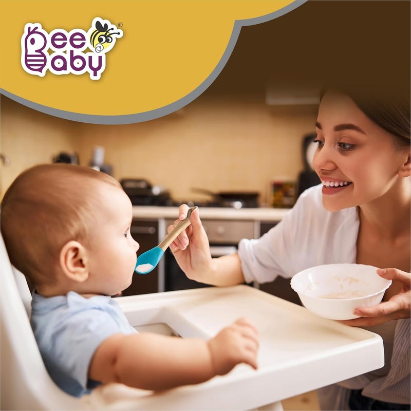 Beebaby Nurture Natural Beech Wood & Soft Silicone Baby Feeding Spoons | 100% BPA Free, Eco-Friendly Weaning Spoons for Infants, Kids & Toddlers | Gentle on Gums, Safe for 6+ Months (Blue & Green) - Image 2