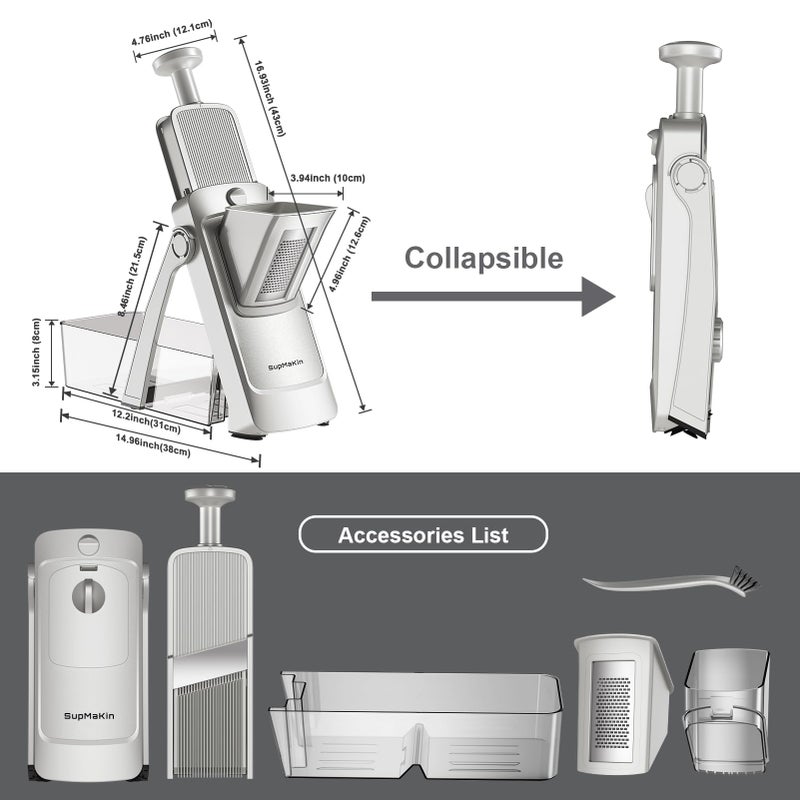 SupMaKin Upgrade Larger Safe Mandoline Slicer with Cheese Grater Potato Slicer for Chips, Vegetable & Food Cutter,Thickness Adjustable 0.1-8 mm, Kitchen Faster Slice (Only Slicer) - Image 2