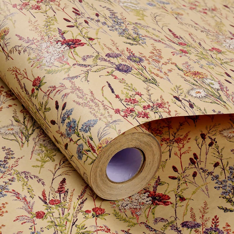 Tyzarglef Wild Flower Wrapping Paper Roll, 17 Inches x 32.8 Feet Kraft Floral Design Wrapping Paper for Women Girls Gifts, Birthdays, Weddings, Bridal Shower and Engagement - Image 3
