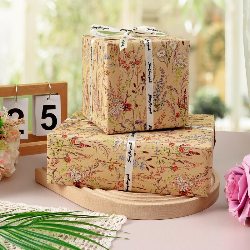 Tyzarglef Wild Flower Wrapping Paper Roll, 17 Inches x 32.8 Feet Kraft Floral Design Wrapping Paper for Women Girls Gifts, Birthdays, Weddings, Bridal Shower and Engagement - Image 5