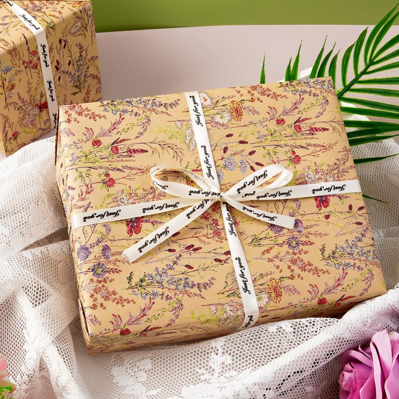Tyzarglef Wild Flower Wrapping Paper Roll, 17 Inches x 32.8 Feet Kraft Floral Design Wrapping Paper for Women Girls Gifts, Birthdays, Weddings, Bridal Shower and Engagement - Image 4