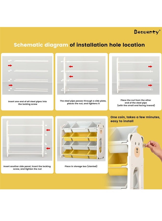 Beauenty Kids Toy Storage Rack Removable Kids Toy Storage Organizer with 12 Plastic Bins Toy Rack with Bins for Children’s Room 84.5 x 35.5 x 86.5cm - Image 5