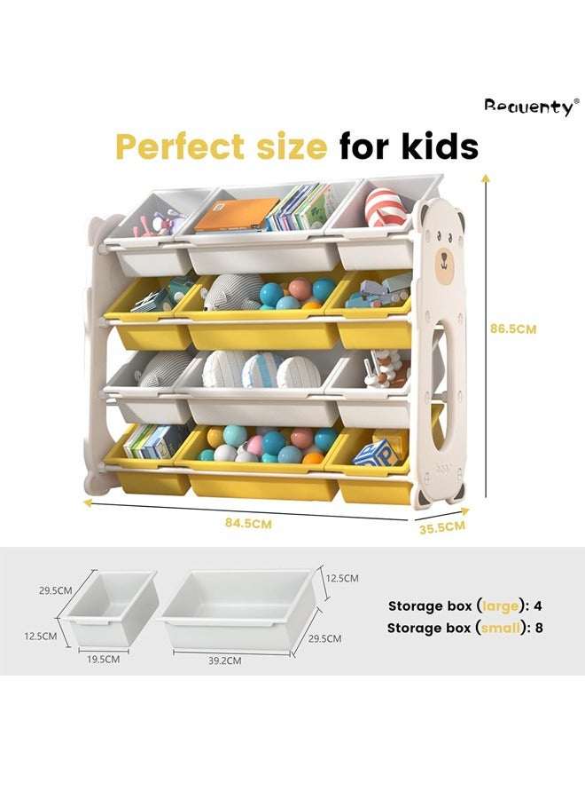 Beauenty Kids Toy Storage Rack Removable Kids Toy Storage Organizer with 12 Plastic Bins Toy Rack with Bins for Children’s Room 84.5 x 35.5 x 86.5cm - Image 3