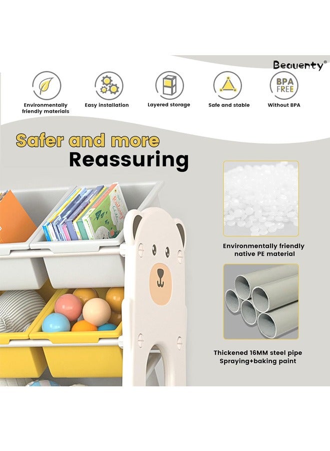 Beauenty Kids Toy Storage Rack Removable Kids Toy Storage Organizer with 12 Plastic Bins Toy Rack with Bins for Children’s Room 84.5 x 35.5 x 86.5cm - Image 4