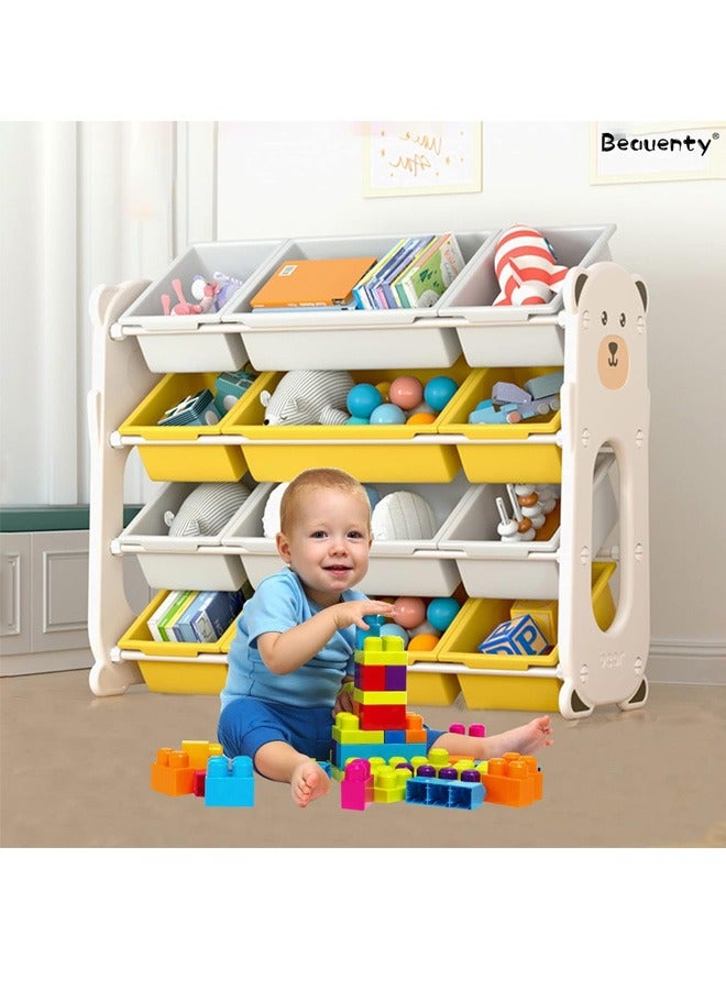 Beauenty Kids Toy Storage Rack Removable Kids Toy Storage Organizer with 12 Plastic Bins Toy Rack with Bins for Children’s Room 84.5 x 35.5 x 86.5cm - Image 2