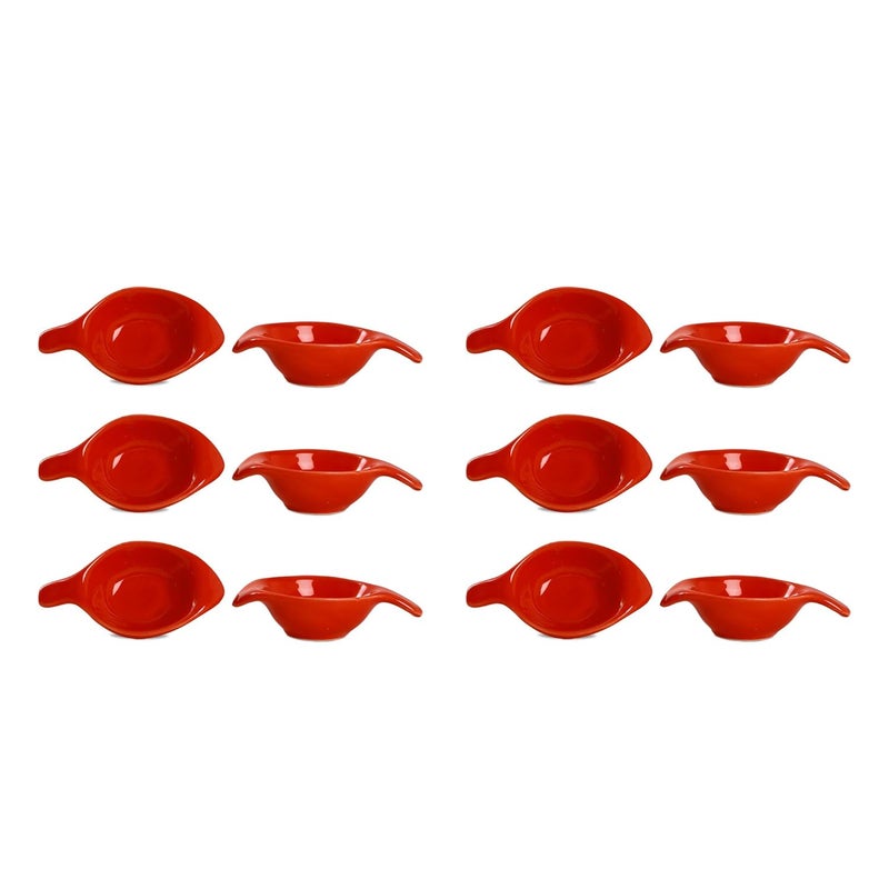 Caffeine Ceramic Handmade Glossy Red Dip And Sauce Set Of 12 - Image 1