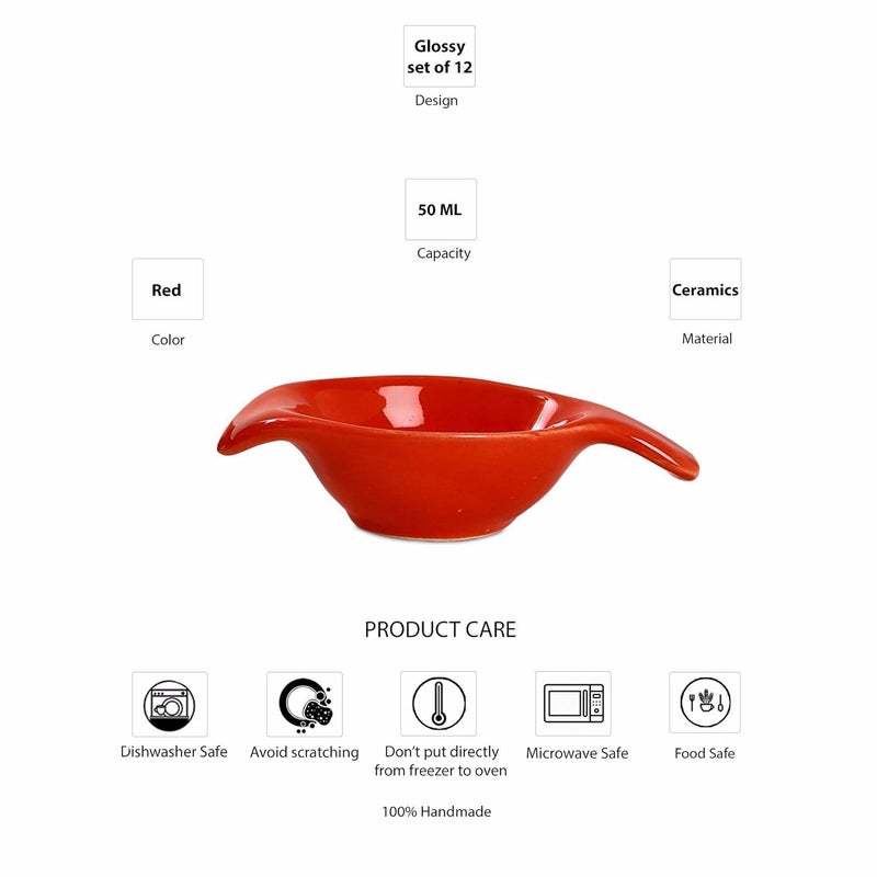 Caffeine Ceramic Handmade Glossy Red Dip And Sauce Set Of 12 - Image 5