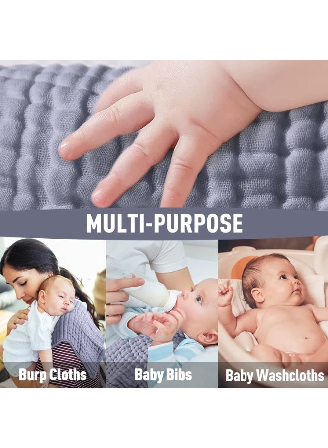 YOOFOSS Yoofoss Muslin Burp Cloths for Baby 10 Pack 100% Organic Cotton Baby Washcloths for Boys Girls Large 20''X10'' Super Soft and Absorbent Fog Blue - Image 3