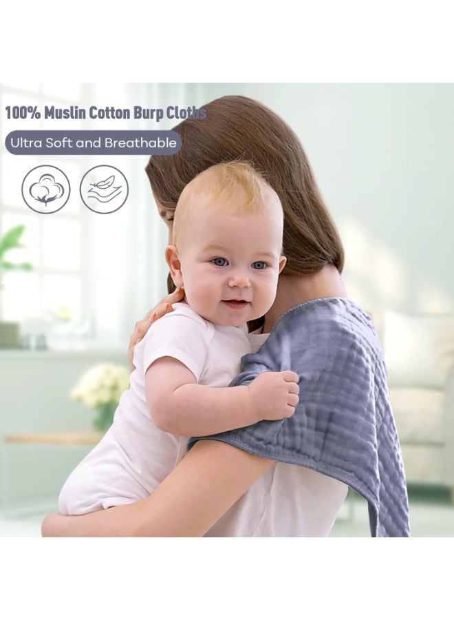 YOOFOSS Yoofoss Muslin Burp Cloths for Baby 10 Pack 100% Organic Cotton Baby Washcloths for Boys Girls Large 20''X10'' Super Soft and Absorbent Fog Blue - Image 2