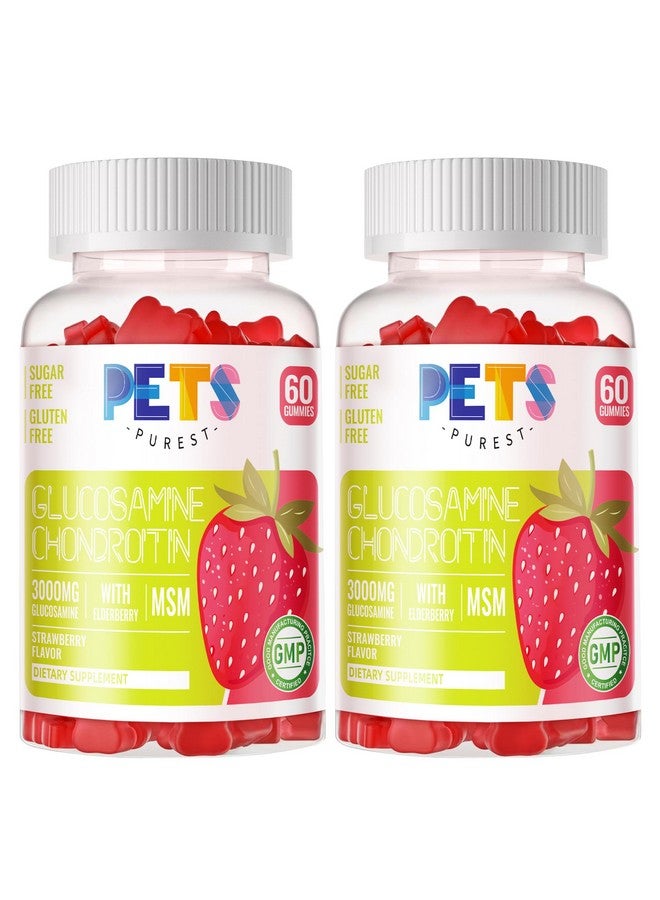 Pets Purest Glucosamine Chondroitin Gummies with MSM & Elderberry Extra Strength - Joint Support, Antioxidant Immune Support Supplement for Adults, Men & Women.(2 Pack) Strawberry - Image 1