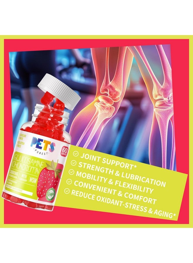 Pets Purest Glucosamine Chondroitin Gummies with MSM & Elderberry Extra Strength - Joint Support, Antioxidant Immune Support Supplement for Adults, Men & Women.(2 Pack) Strawberry - Image 4