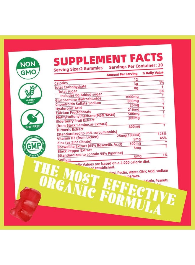 Pets Purest Glucosamine Chondroitin Gummies with MSM & Elderberry Extra Strength - Joint Support, Antioxidant Immune Support Supplement for Adults, Men & Women.(2 Pack) Strawberry - Image 2