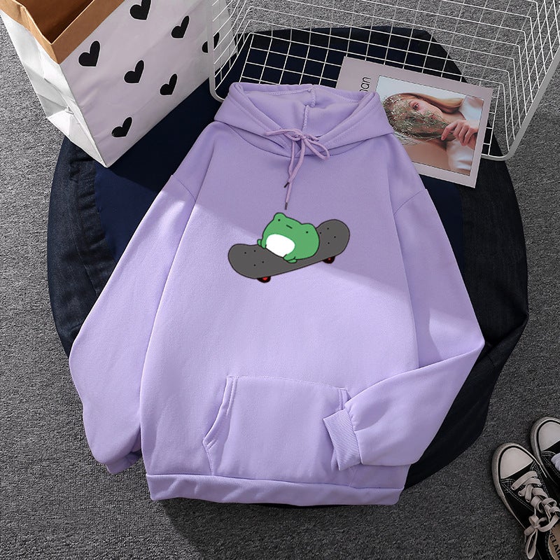 2021 Skateboard Frog Loose Fit Hoodie Purple 