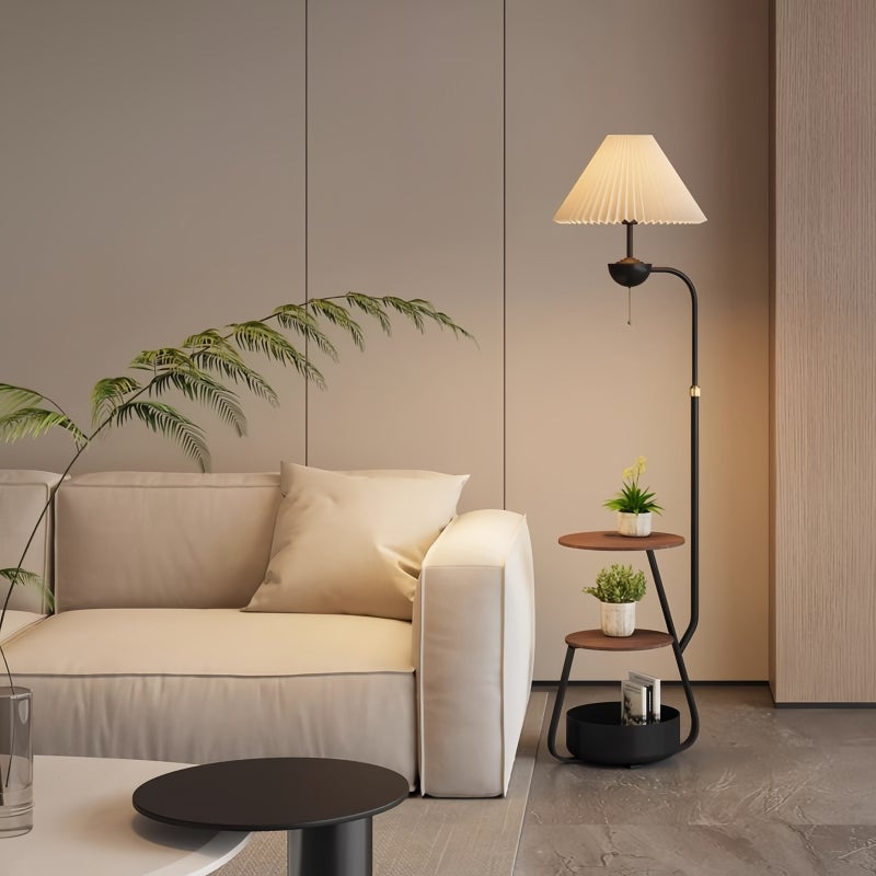 Sharpdo Nordic Curved Floor Lamp, With 3-Layer Side Table and Storage Drawer, Multi-functional Living Room and Bedroom Desk Lamp, Suitable for Reading and Decoration - Image 2