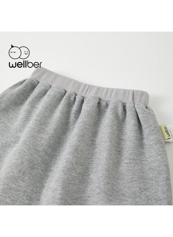 Wellber Baby Pure Cotton Diaper Pants For Boys And Girls, Cute Long Pants For Infants And Toddlers, Spring And Autumn, Light Heather Gray, Size 80 - Image 2