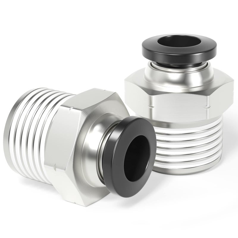 TAILONZ PNEUMATIC Male Straight 1/4 Inch Tube OD x 3/8 Inch NPT Thread Push to Connect Fittings PC-1/4-N3 (Pack of 2)