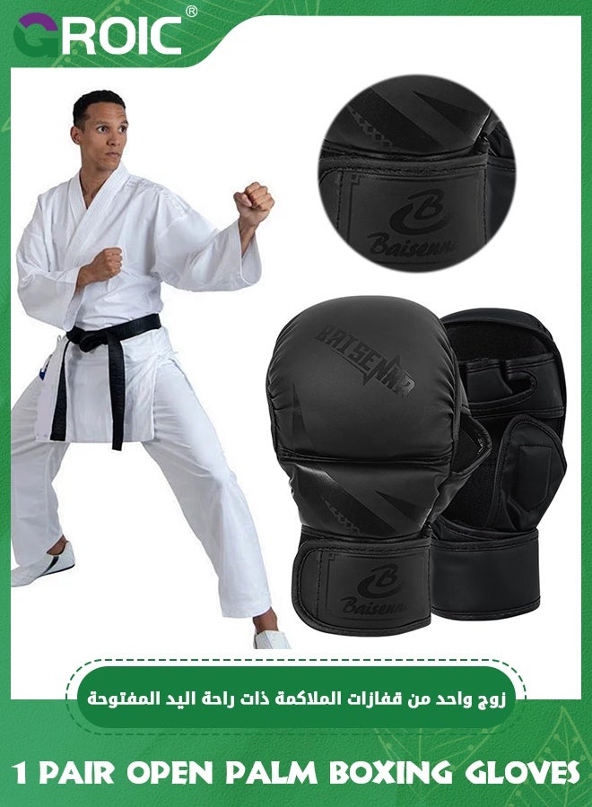 GROIC 1 Pair Open Palm Boxing Gloves for Men and Women, Sparring Gloves with Open Breathable Palm Hybrid MMA Gloves, MMA Training Gloves for Kickboxing, Grappling, Cage Fighting and Martial Arts - Black - Image 4