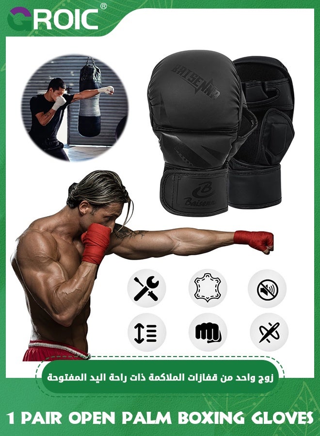 GROIC 1 Pair Open Palm Boxing Gloves for Men and Women, Sparring Gloves with Open Breathable Palm Hybrid MMA Gloves, MMA Training Gloves for Kickboxing, Grappling, Cage Fighting and Martial Arts - Black - Image 5
