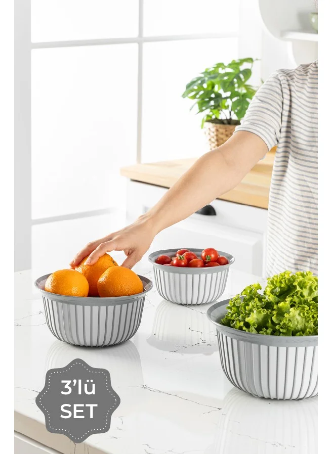 Vienev 3-Piece Linea Bowl Set Gray 1x(1, 2, 3 Liters)