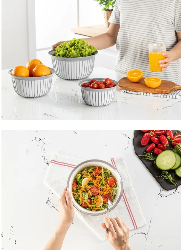 Vienev 3-Piece Linea Bowl Set Gray 1x(1, 2, 3 Liters)